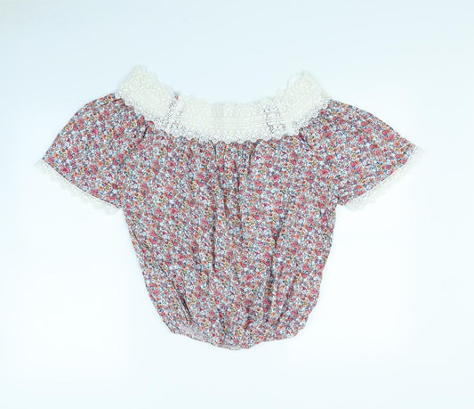 F&F Womens White Floral Basic Blouse Size 6