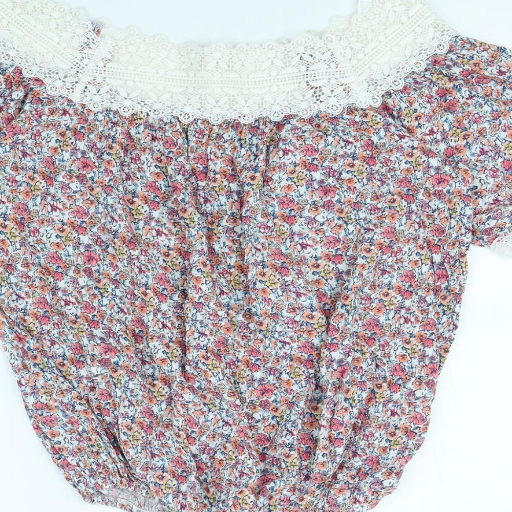 F&F Womens White Floral Basic Blouse Size 6