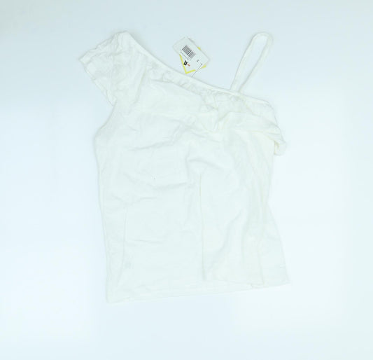 Womens UK Size 14 Papaya White Basic T-Shirt