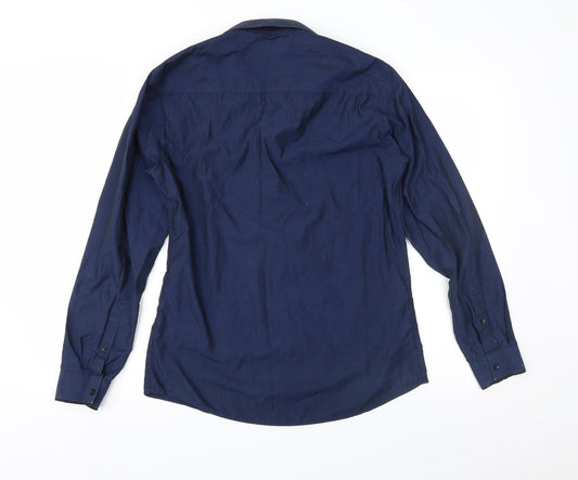 Mens UK Size 15 Cedar Wood State Blue Button-Up Long Sleeve Casual Shirt