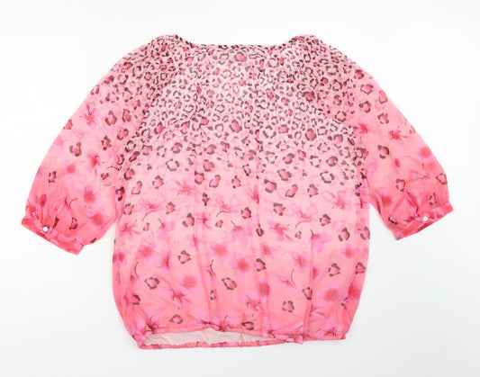 Originals Womens Pink Animal Print Chiffon Basic Blouse Size 16