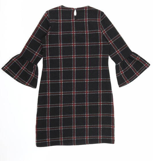 Back view of Papaya women’s beige check a-line, size UK 8, - flared sleeves