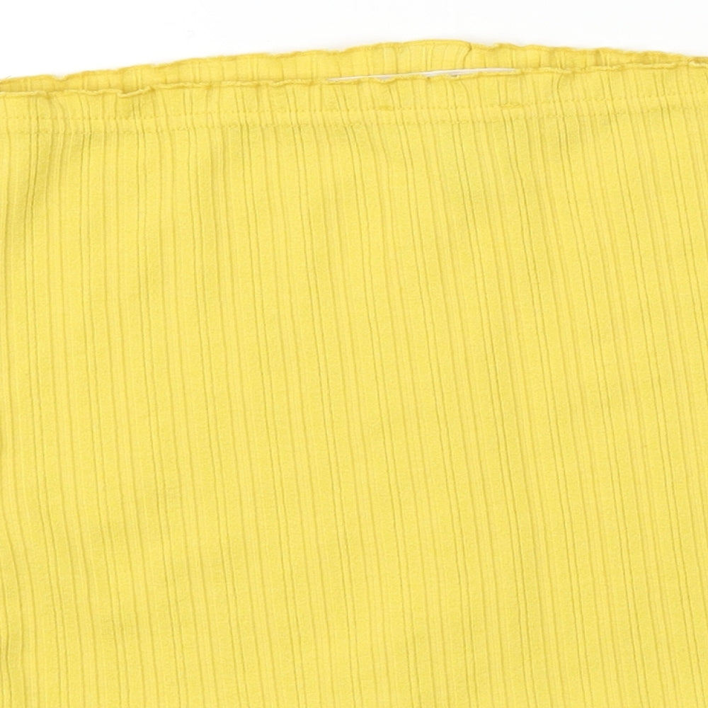 Womens UK Size S New Look Yellow Cropped T-Shirt