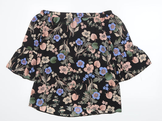 F&F Womens Black Floral Mesh Basic Blouse Size 10