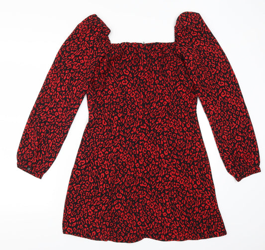 Bershka Womens Red Animal Print A-Line Size L