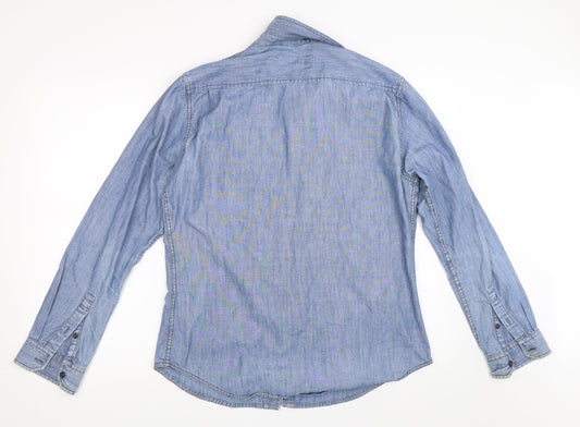 Mens UK Size M Debenhams Blue Button-Up Long Sleeve Casual Shirt