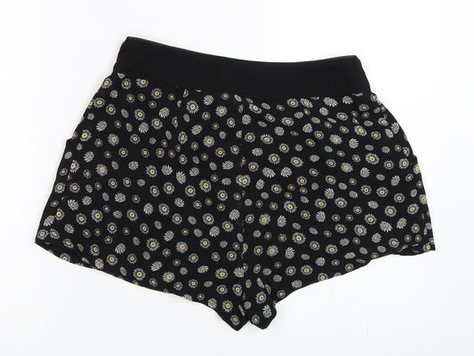 H&M Womens Black Floral  Hot Pants Shorts Size 10