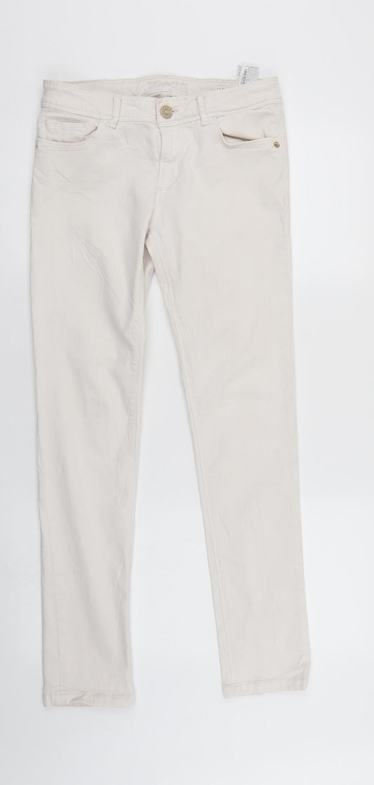 Womens UK Size 8 Zara Regular Fit Straight Ivory Jeans