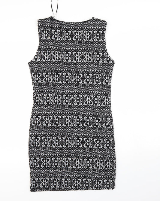 Select Womens Black Geometric Tank Dress Size 12