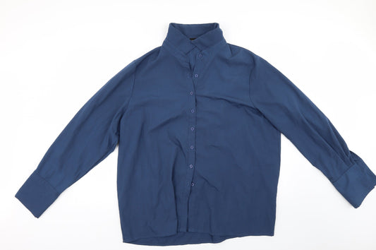 PRETTYLITTLETHING Womens Blue Basic Button-Up One Size