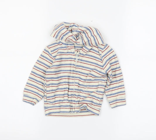 M&S Boys Beige Striped Full Zip Jumper Size 6-9 Months