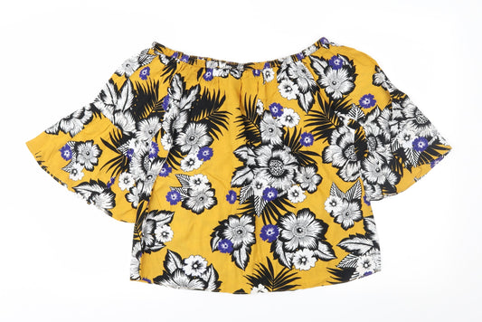 Papaya Womens Yellow Floral Basic Blouse Size 12