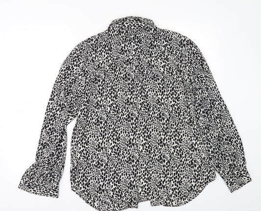 F&F Womens White Animal Print Tunic Button-Up Size 8