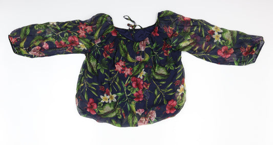 Preworn Womens Blue Floral Basic Blouse Size M