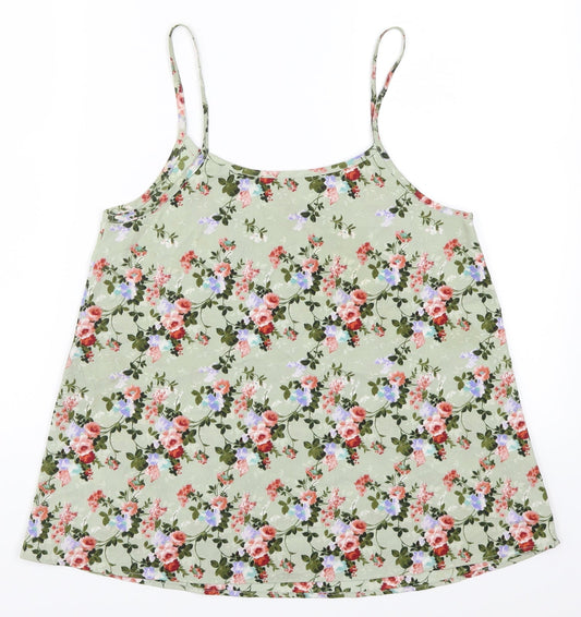 Peacocks Womens Green Floral Basic Tank Size 8