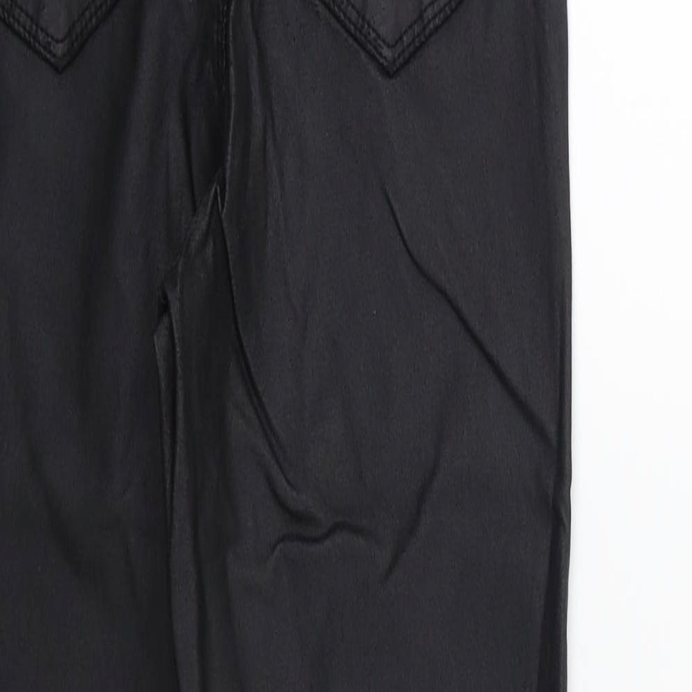 Denim & Co. Womens Black Trousers Size 8 L27 in - Wet look