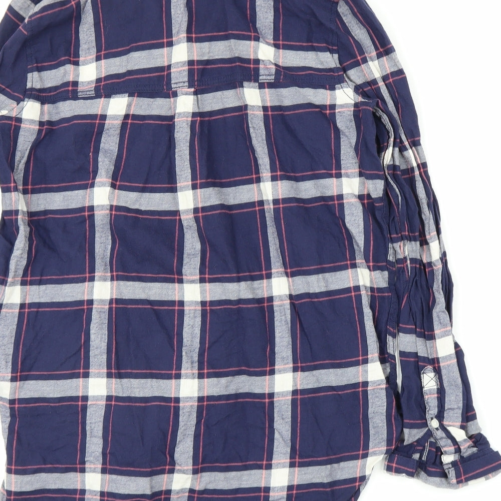 H&M Womens Blue Plaid Basic Button-Up Size 6