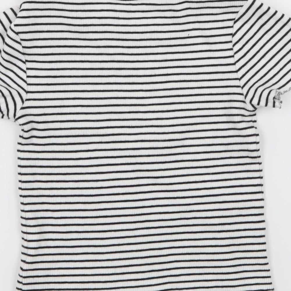 Next Girls White Striped Jersey Basic T-Shirt Size 7 Years