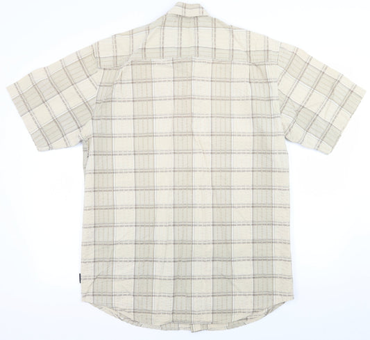 Cotton Traders Mens Beige Check Button-Up Size M