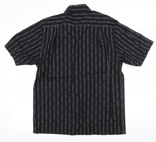 Mens UK Size M Easy Black Button-Up Short Sleeve Casual Shirt