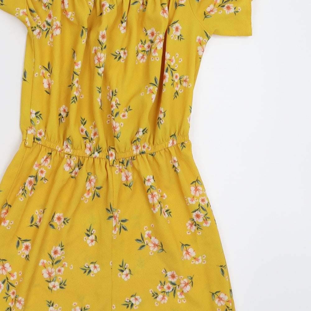 Select Womens Yellow Floral Jumpsuit One-Piece Size 8