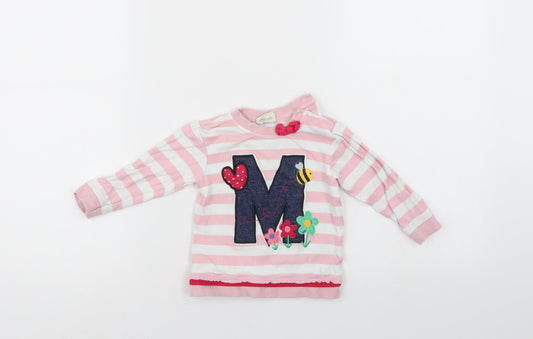 Mini Klub Girls Pink Striped Pullover Jumper Size 9-12 Months