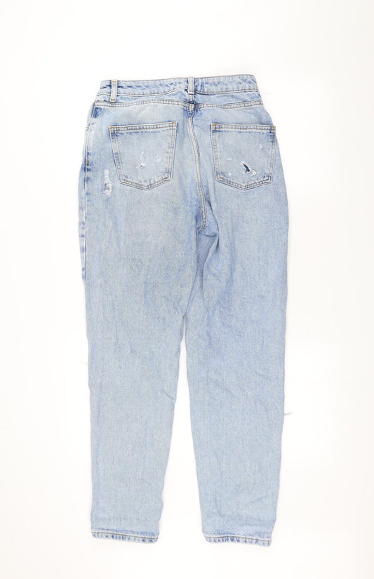 Denim & Co. Womens Blue Denim Straight Jeans Size 10 L27 in - ripped details