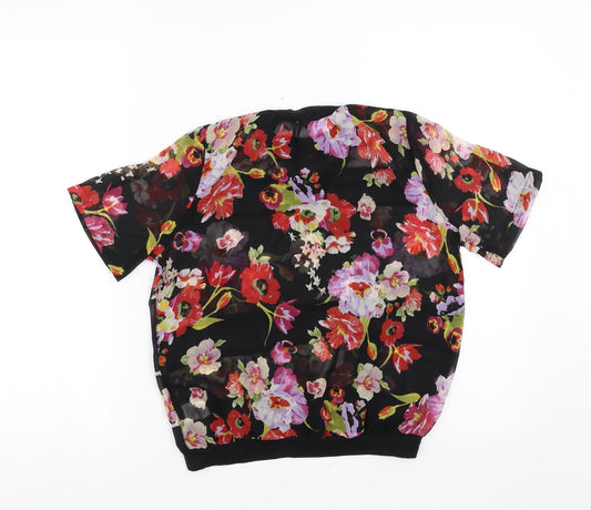 Primark Womens Black Floral Basic Blouse Size 6 - sheer