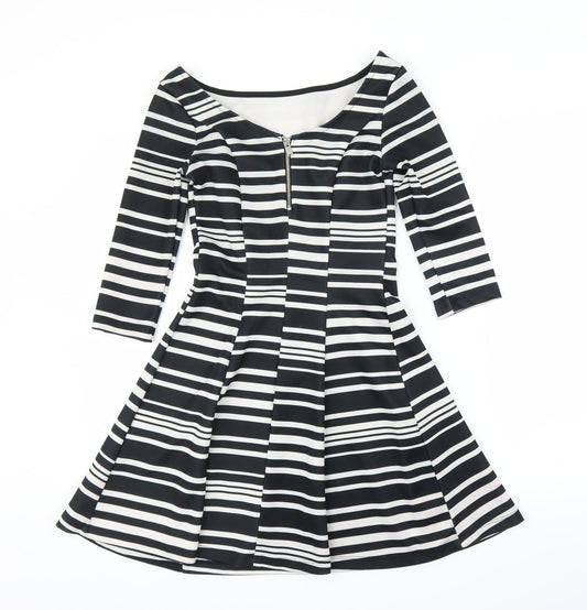 Stradivarius Womens Black Striped Fit & Flare Size S