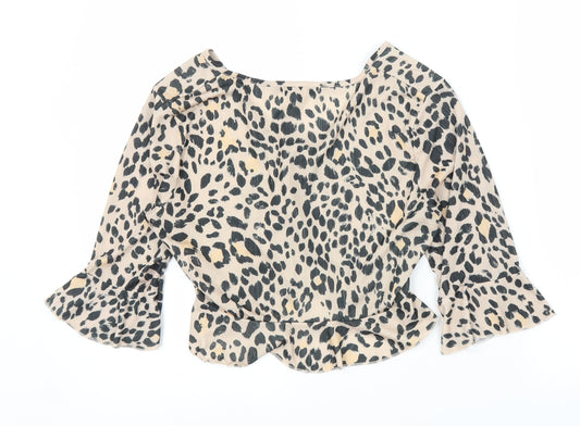 Boohoo Womens Beige Animal Print Basic Blouse Size 12 - Leopard print