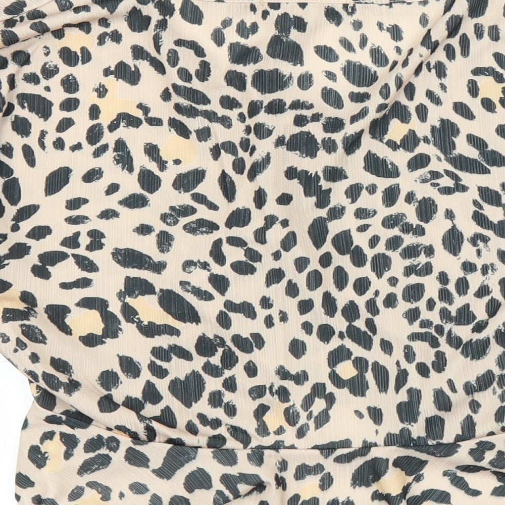 Boohoo Womens Beige Animal Print Basic Blouse Size 12 - Leopard print