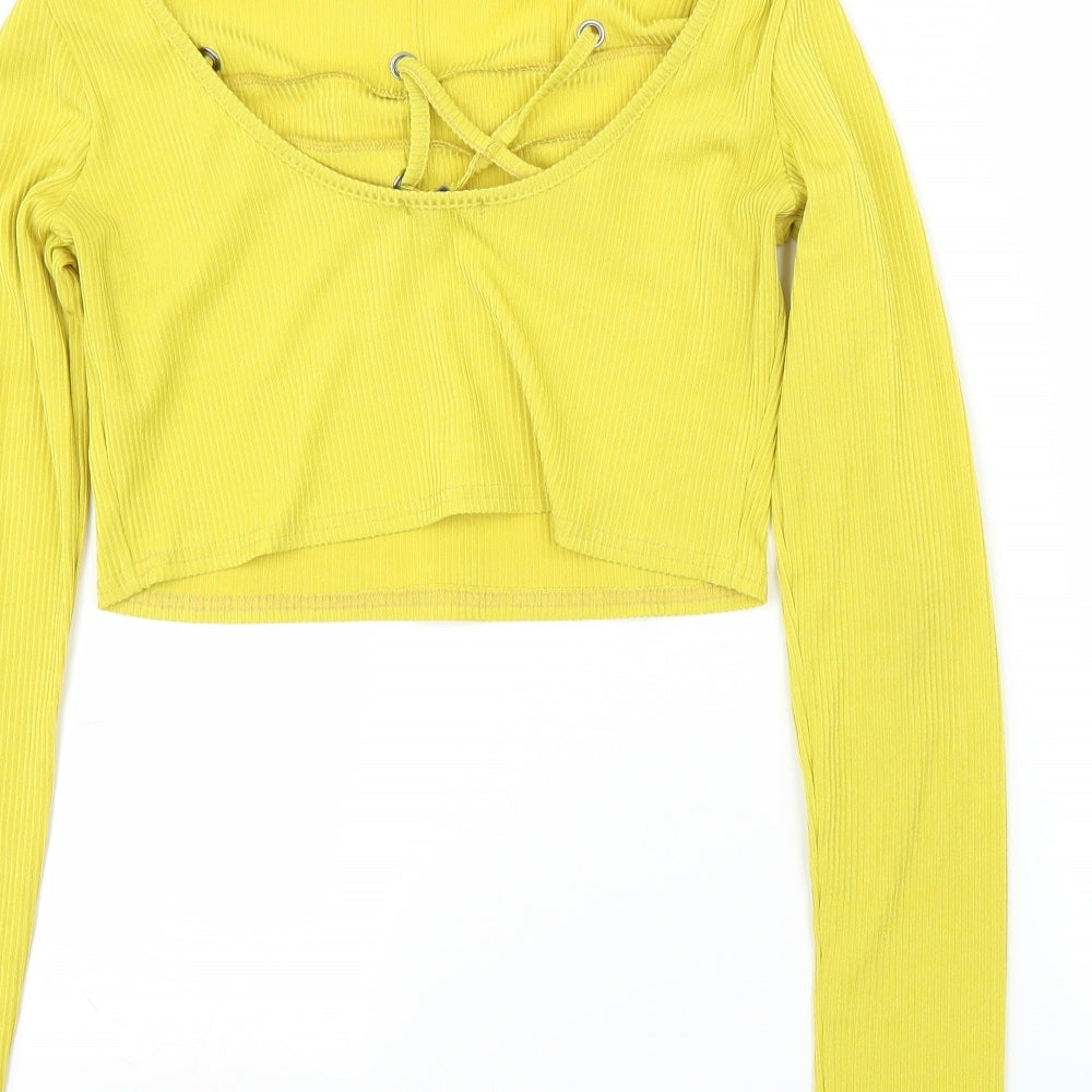 Boohoo Womens Yellow Cropped Blouse Size 12