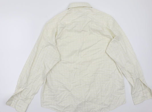 Mens UK Size 17 NEXT Yellow Button-Up Long Sleeve Casual Shirt