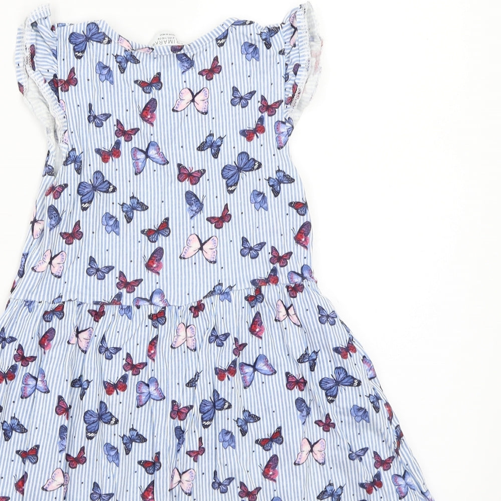 Marks and Spencer Girls White Striped A-Line Size 5-6 Years