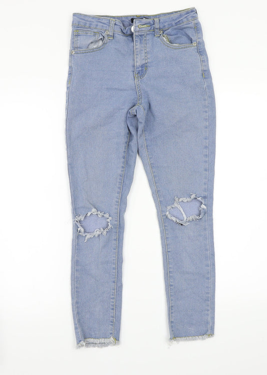 Womens UK Size 10 Boohoo Regular Fit Cropped Blue Jeans