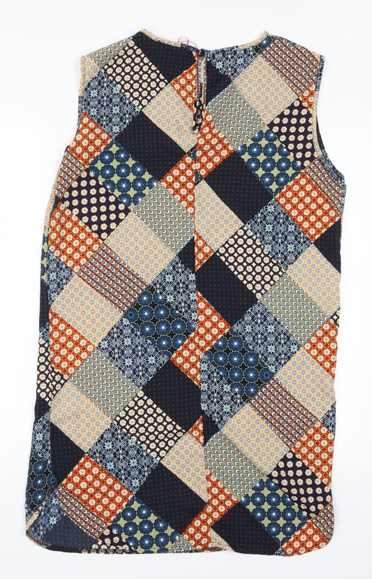 Boohoo Womens Blue Geometric Tank Dress Size 10 - Orange