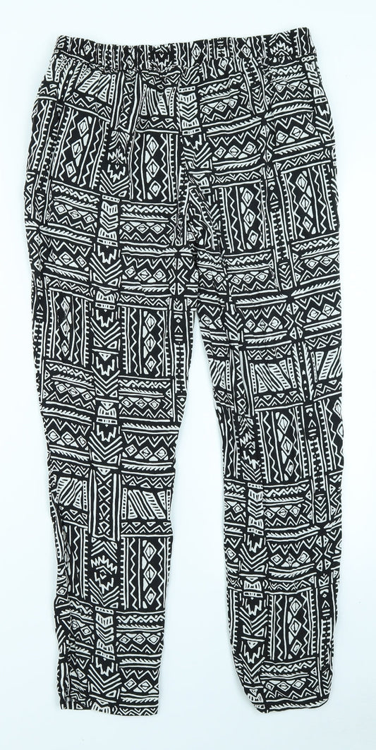 Divided Womens Black Geometric Jogger Trousers Size 12 L28 in