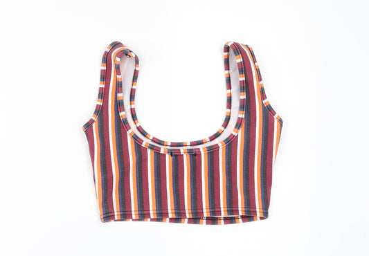 Boohoo Womens Multicoloured Striped Cropped T-Shirt Size 6