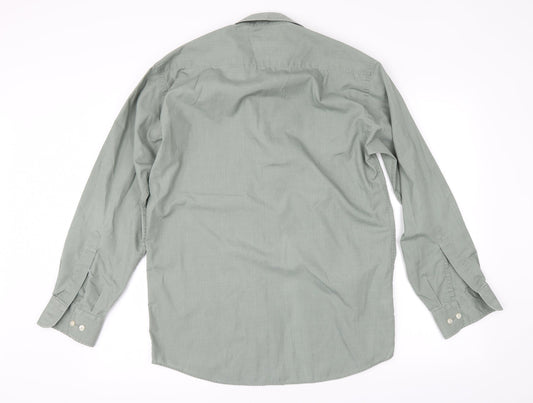 Mens UK Size 14.5 Marks and Spencer Green Button-Up Long Sleeve Casual Shirt