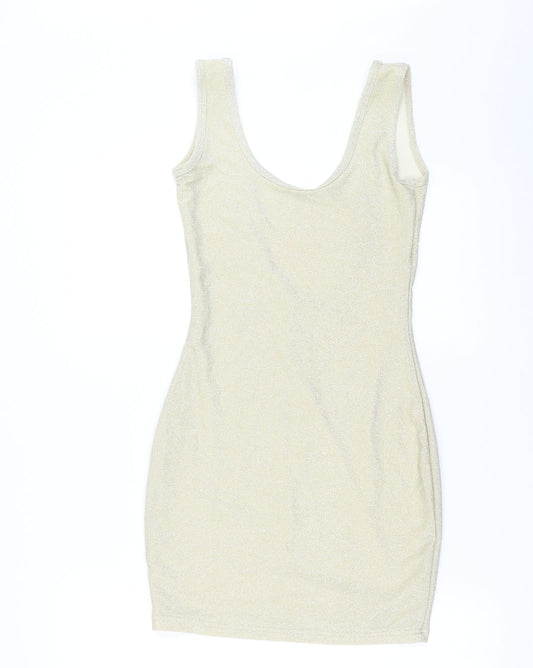 Additional front view of In the Style women’s gold mini, size UK 8, - glittery