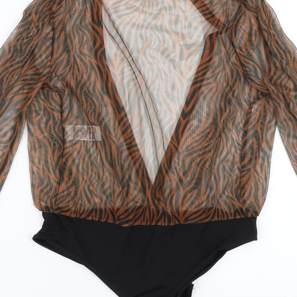 Missguided Womens Brown Animal Print Bodysuit One-Piece Size 10