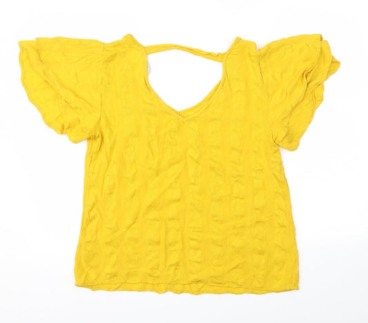 Womens UK Size 12 Papaya Yellow Basic Blouse