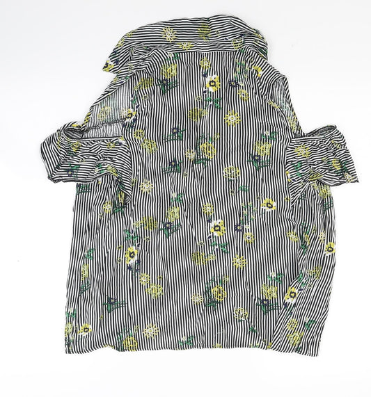 Nutmeg Womens Grey Striped  Basic Blouse Size 14