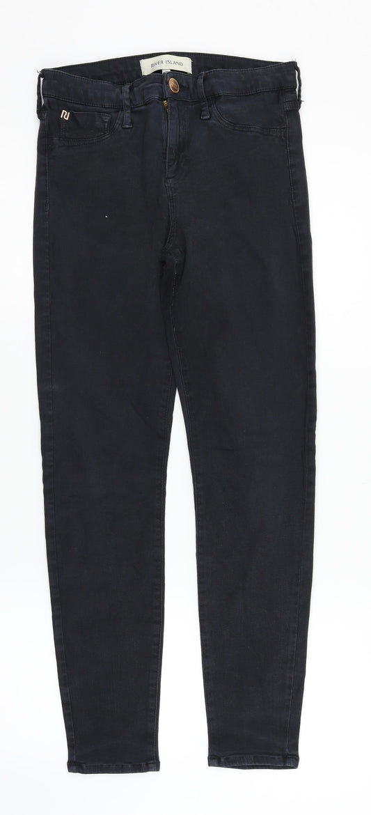 Womens UK Size 10 River Island Regular Fit Black Trousers