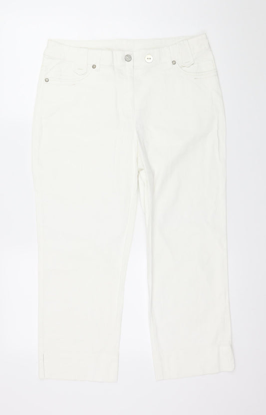Womens UK Size 14 C&A Regular Fit Capri White Jeans