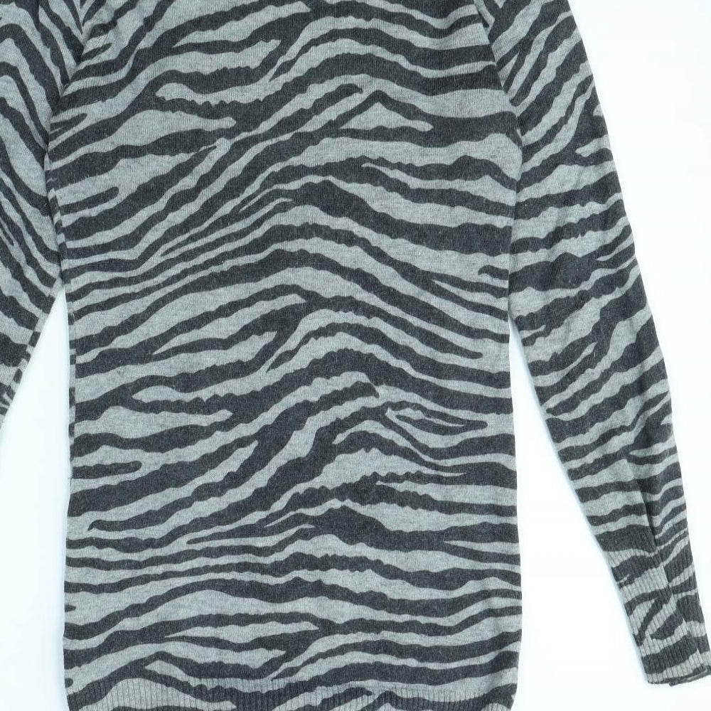 ALTER Womens Grey Animal Print Cardigan Jumper Size S