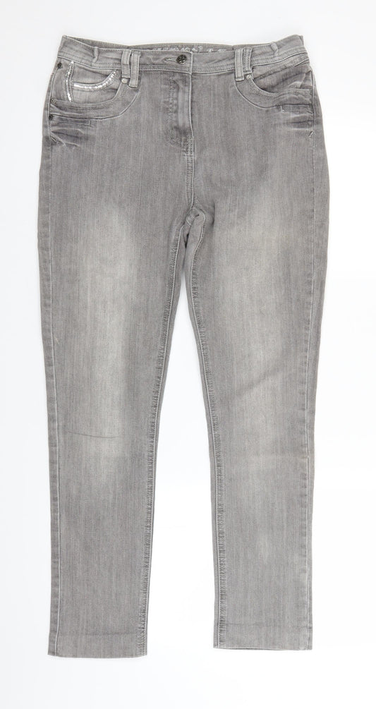Womens UK Size 12 M&Co Regular Fit Skinny Grey Jeans