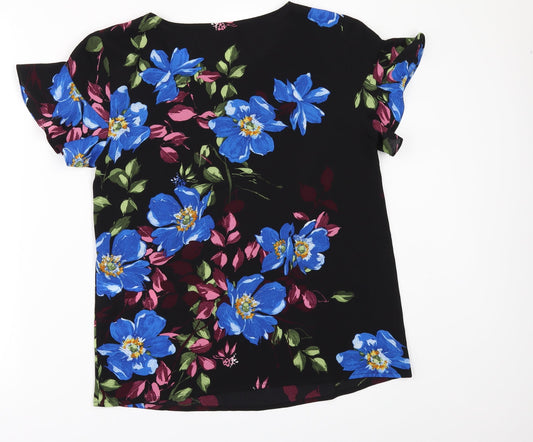 Villa Womens Black Floral Tunic Blouse Size 6