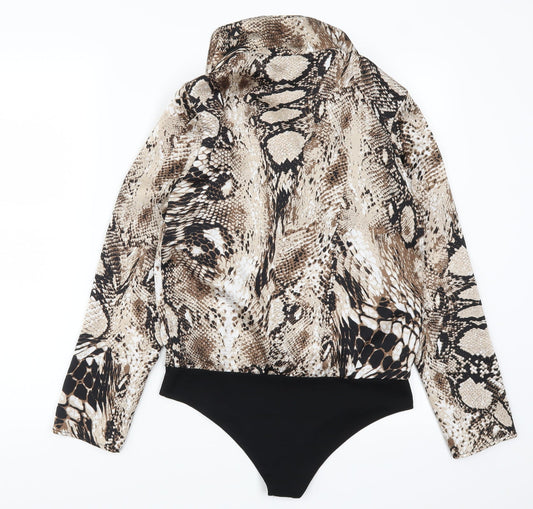 Quiz Womens Brown Animal Print  Bodysuit One-Piece Size 10