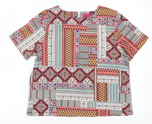 Boohoo Womens Pink Geometric Basic Blouse Size 8